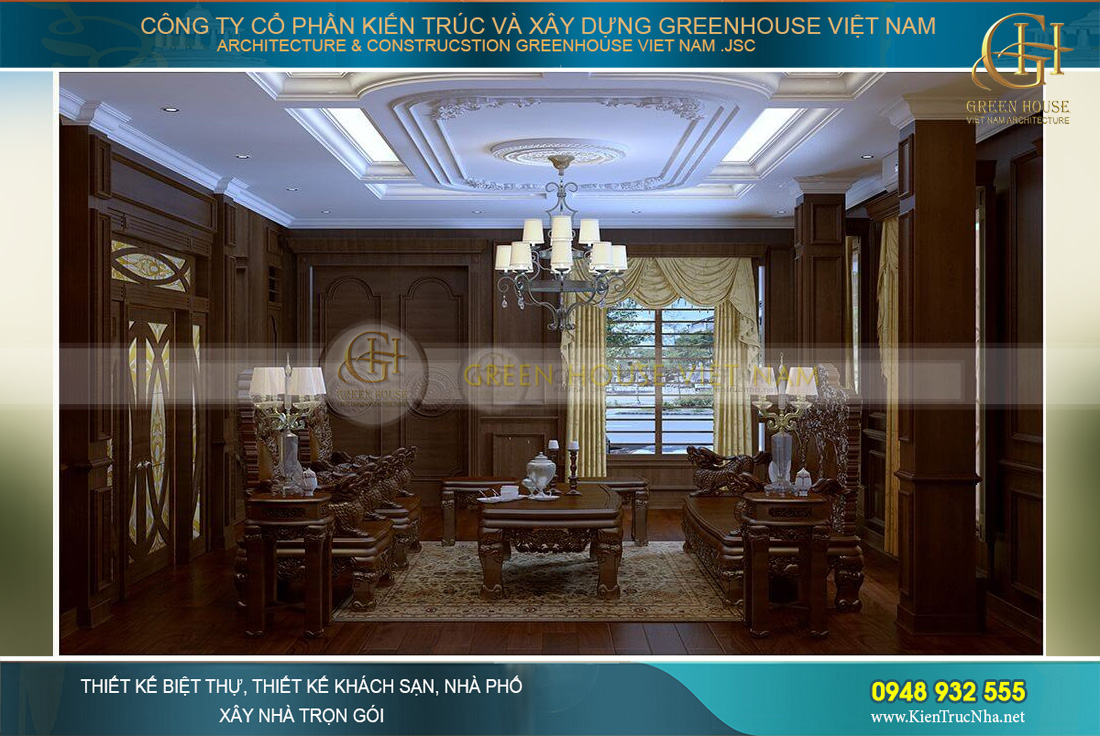 Mẫu thiết kế nội thất biệt thự tân cổ điển với nội thất gỗ đẳng cấp tại Hà Nội