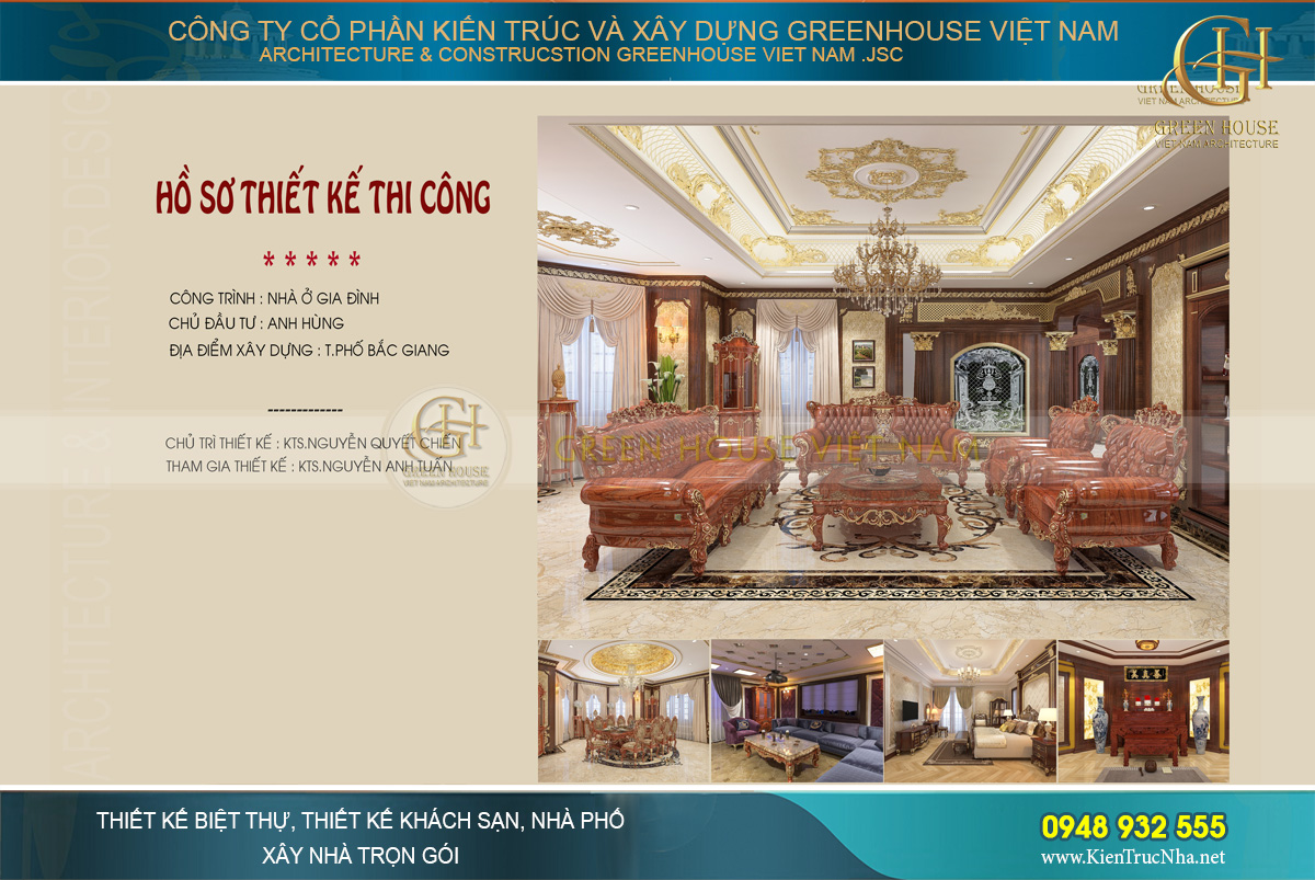 Thiết kế nội thất biệt thự tân cổ điển 4 tầng 3 mặt tiền đẳng cấp tại Bắc Giang