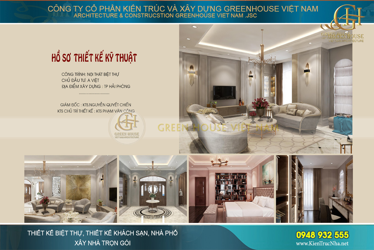 Thiết kế nội thất biệt thự phố tân cổ điển sa hoa, tráng lệ tại Hải Phòng