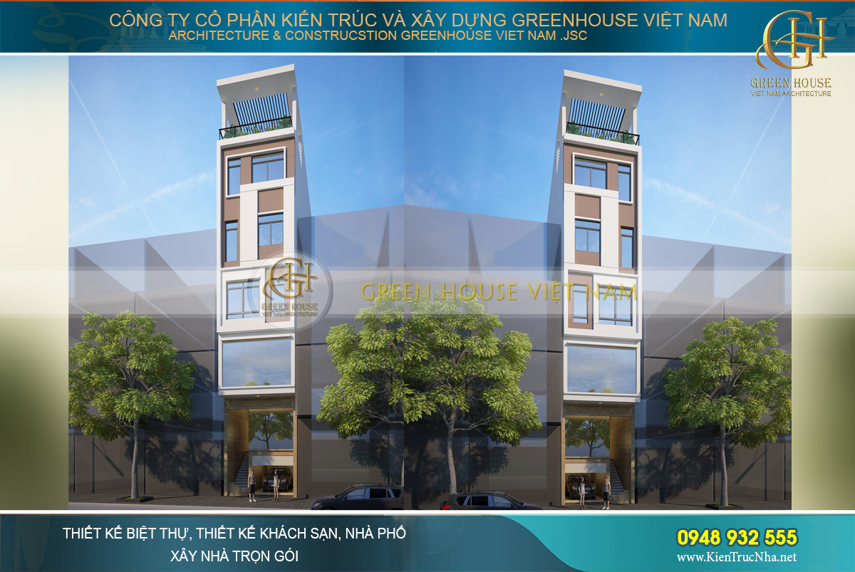Thiết kế nhà ống 6 tầng đẹp hiện đại kết hợp kinh doanh tại Hà Nội – CĐT Anh Tú