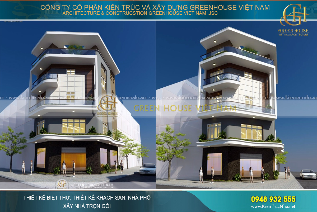 Thiết kế nhà phố kết hợp kinh doanh 2 mặt tiền với 5 tầng lầu đẹp ấn tượng tại Hà Nội