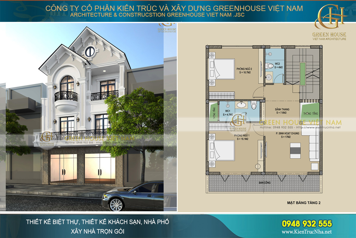 Thiết kế nhà phố kết hợp kinh doanh 3 tầng phong cách tân cổ điển 