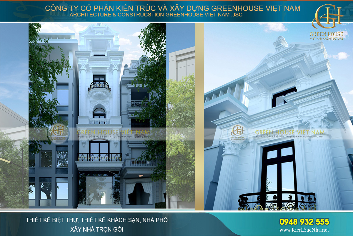 Thiết kế nhà phố kết hợp kinh doanh 5 tầng phong cách tân cổ điển – CĐT Chị Yến