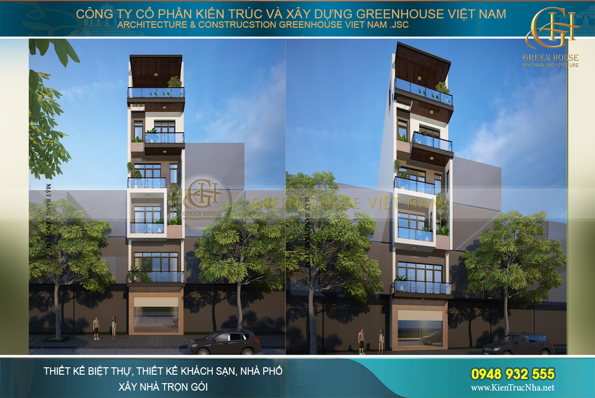 Thiết kế nhà phố kết hợp kinh doanh hiện đại 6 tầng tại Bắc Giang – CĐT Anh Đắc