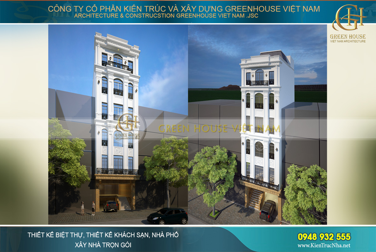 Thiết kế nhà phố tân cổ điển 6 tầng kết hợp kinh doanh đẹp sang trọng tại Hà Nam – CĐT Anh Thuyết