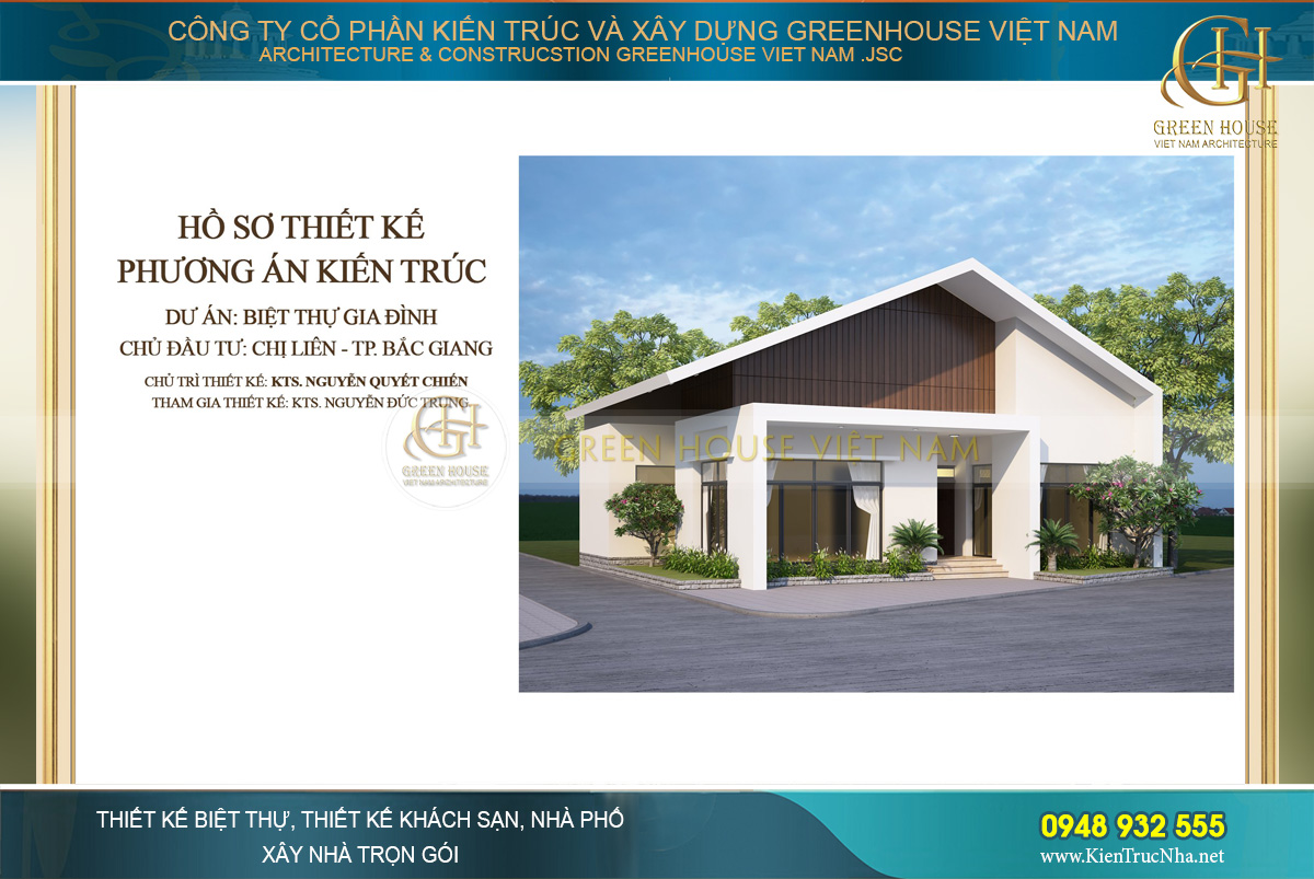 Thiết kế biệt thự 1 tầng kiến trúc hiện đại đẹp mê ly tại Bắc Giang