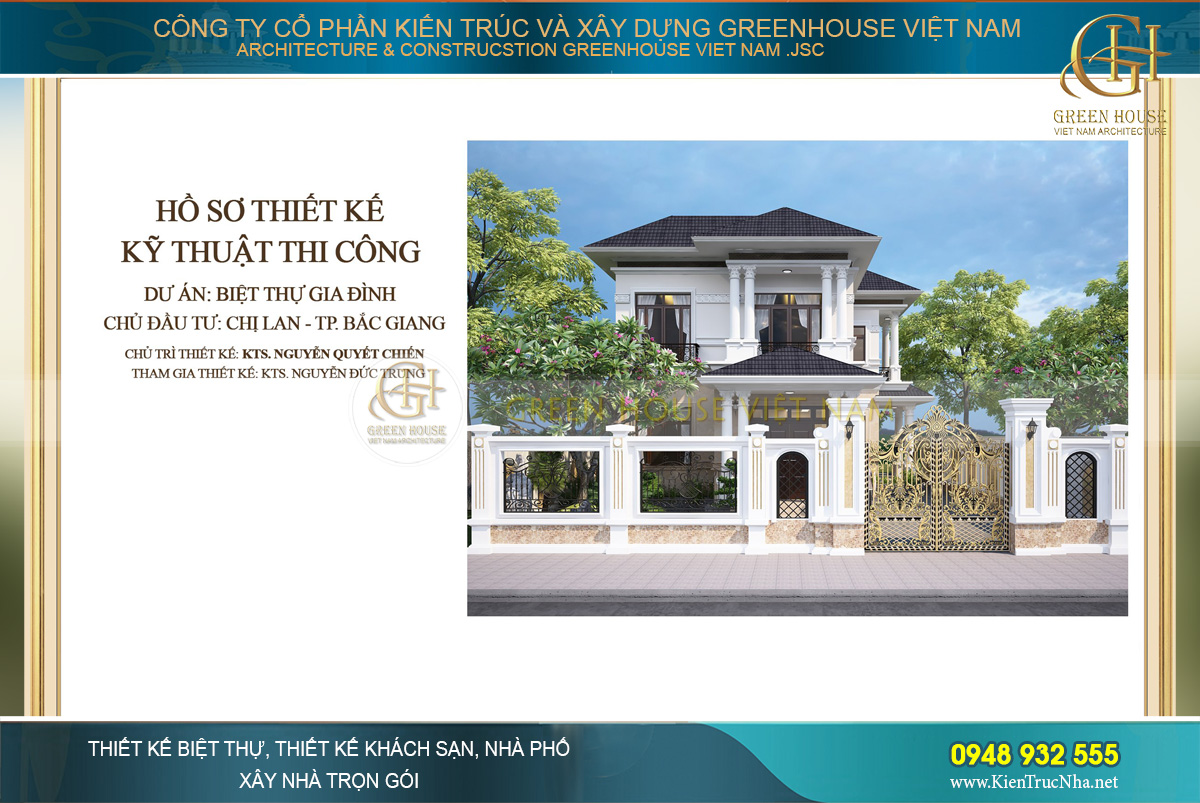 Thiết kế biệt thự 2 tầng tân cổ điển đẹp cuốn hút tại Bắc Giang