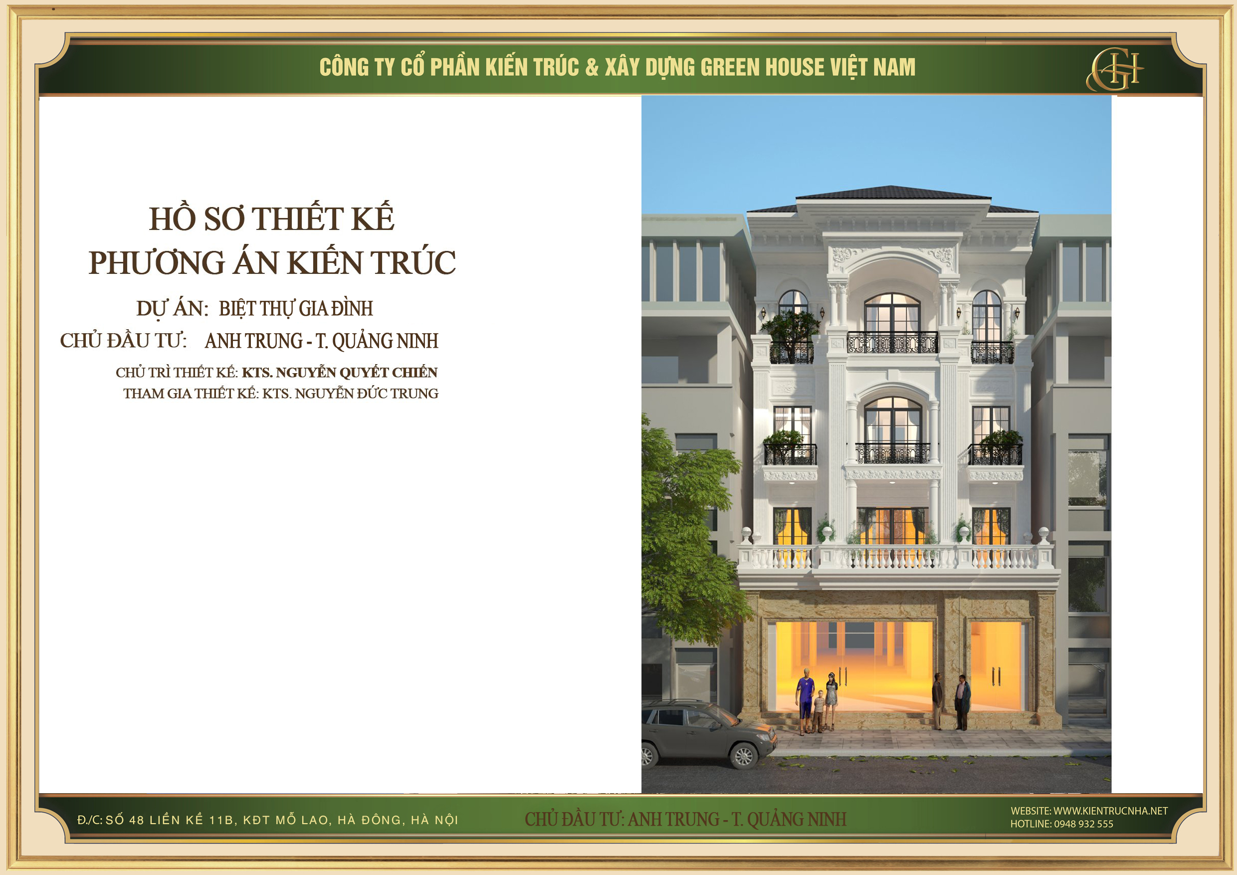 Thiết kế biệt thự kết hợp kinh doanh tân cổ điển 4 tầng tại Quảng Ninh