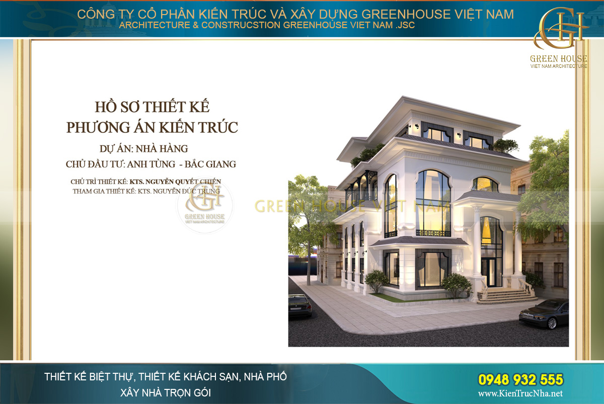 Dự án thiết kế nhà hàng tân cổ điển 4 tầng sang trọng tại Bắc Giang