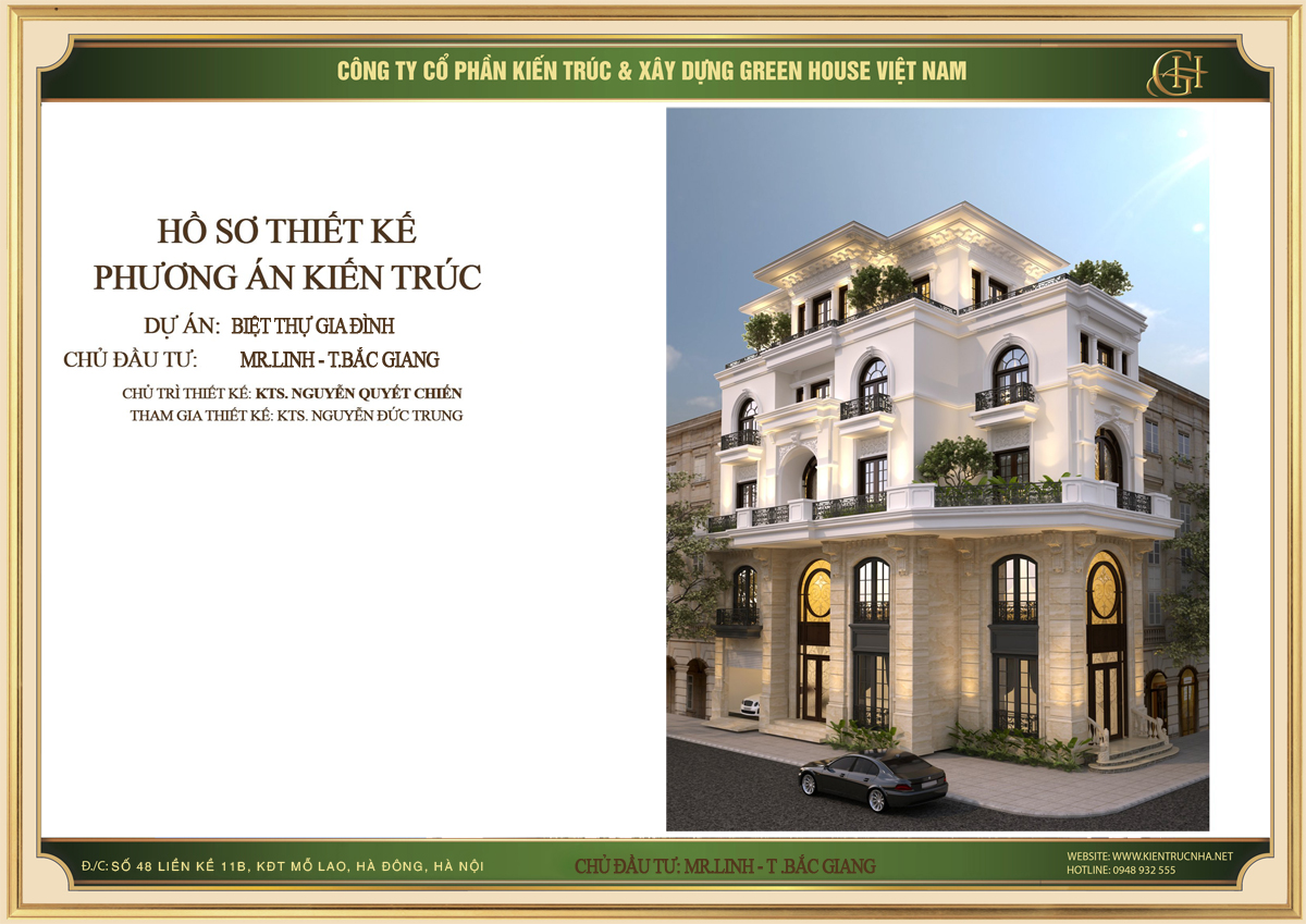 Thiết kế biệt thự tân cổ điển 5 tầng đẹp tại Bắc Giang - CĐT Mr. Linh