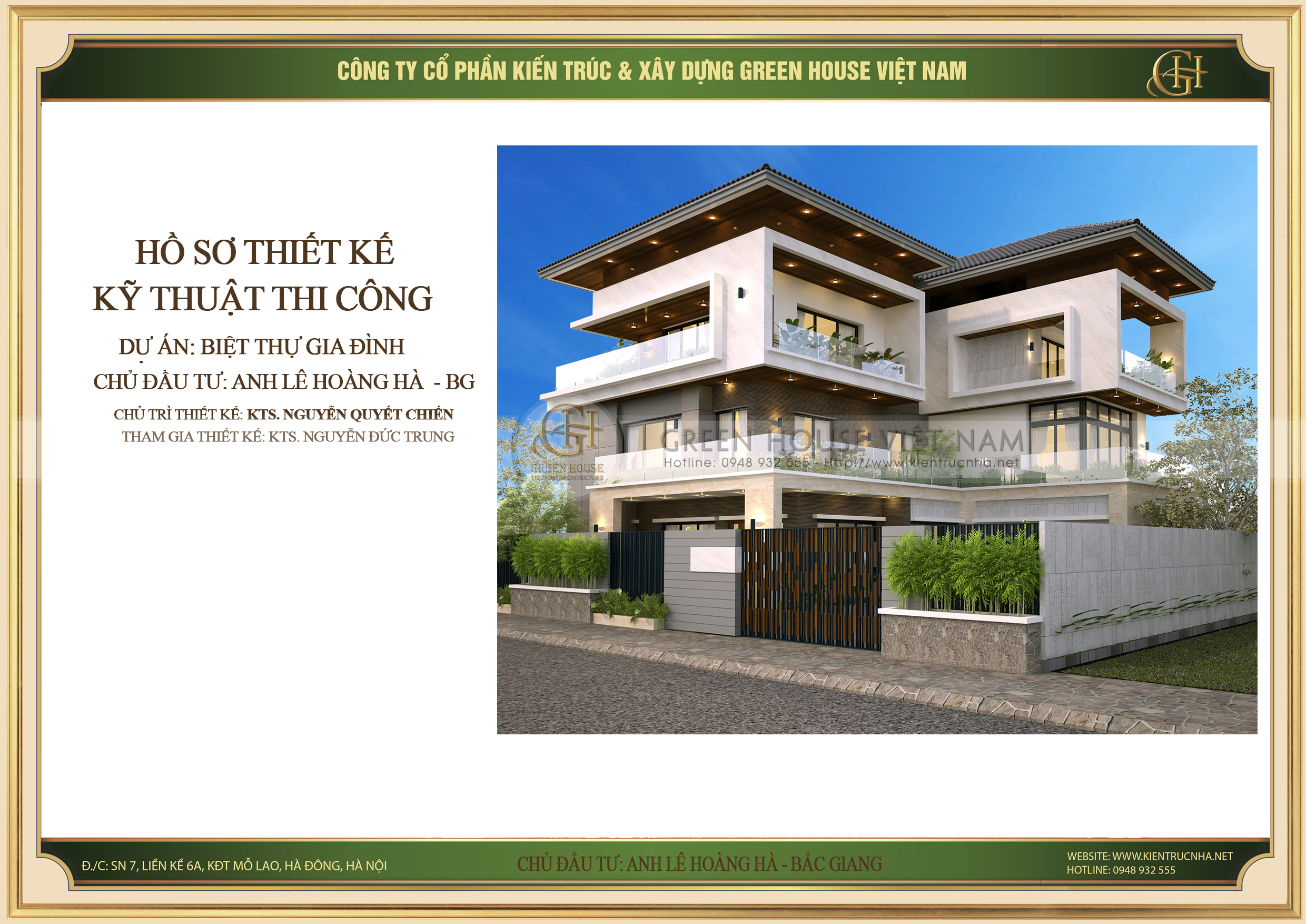 Thi công trọn gói biệt thự 3 tầng hiện đại tại Bắc Giang - CĐT Anh Hà