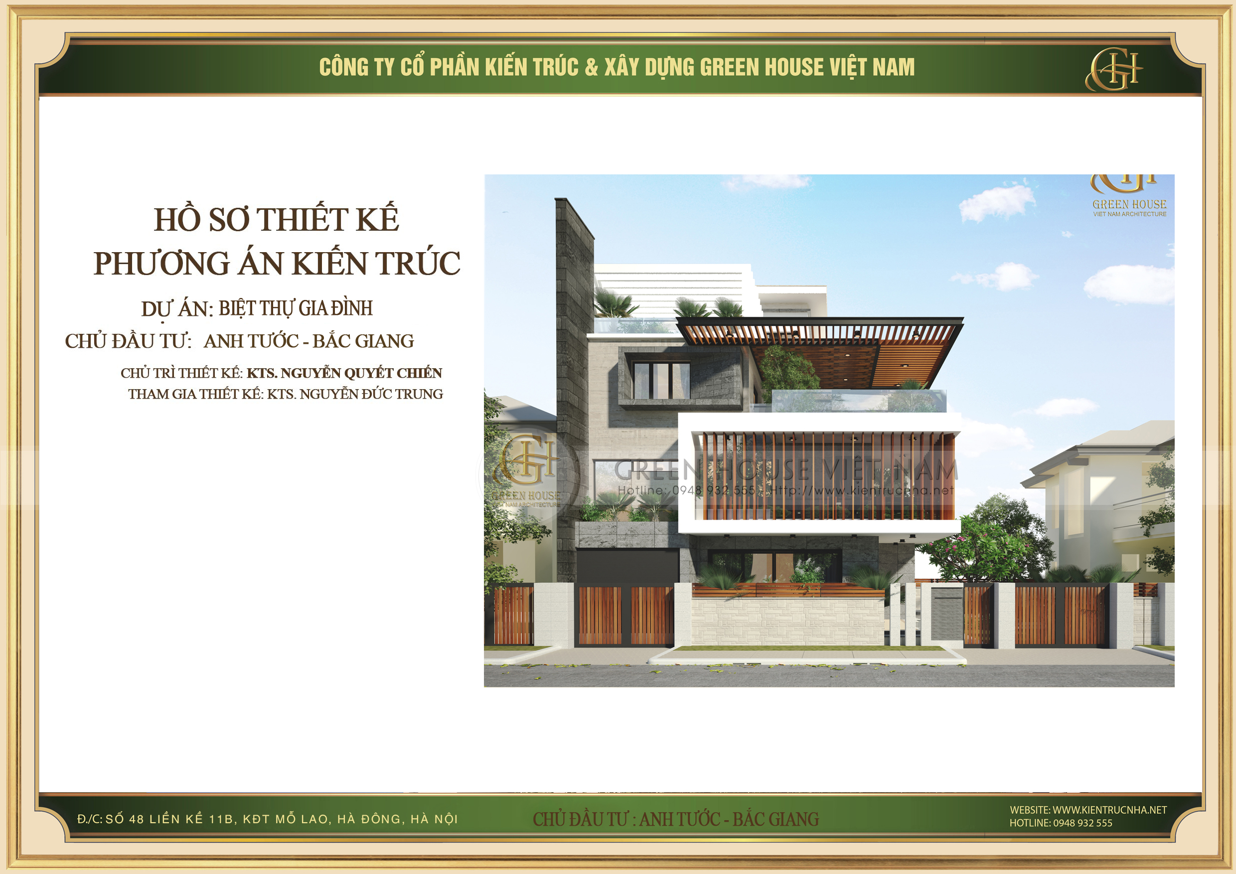 Hoàn thiện thiết kế, thi công biệt thự 3 tầng 1 tum đẹp tại Bắc Giang