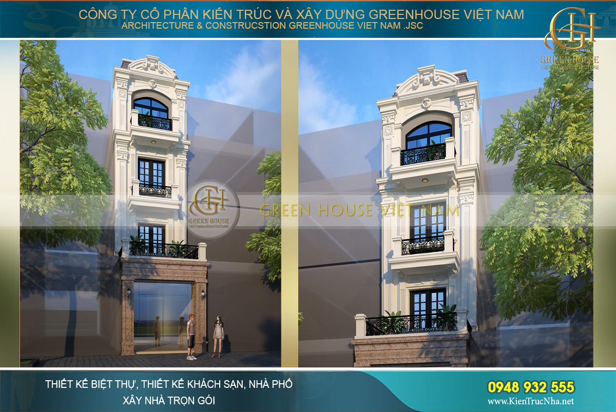 Thiết kế nhà phố kết hợp kinh doanh 4 tầng tân cổ điển tại Ninh Bình