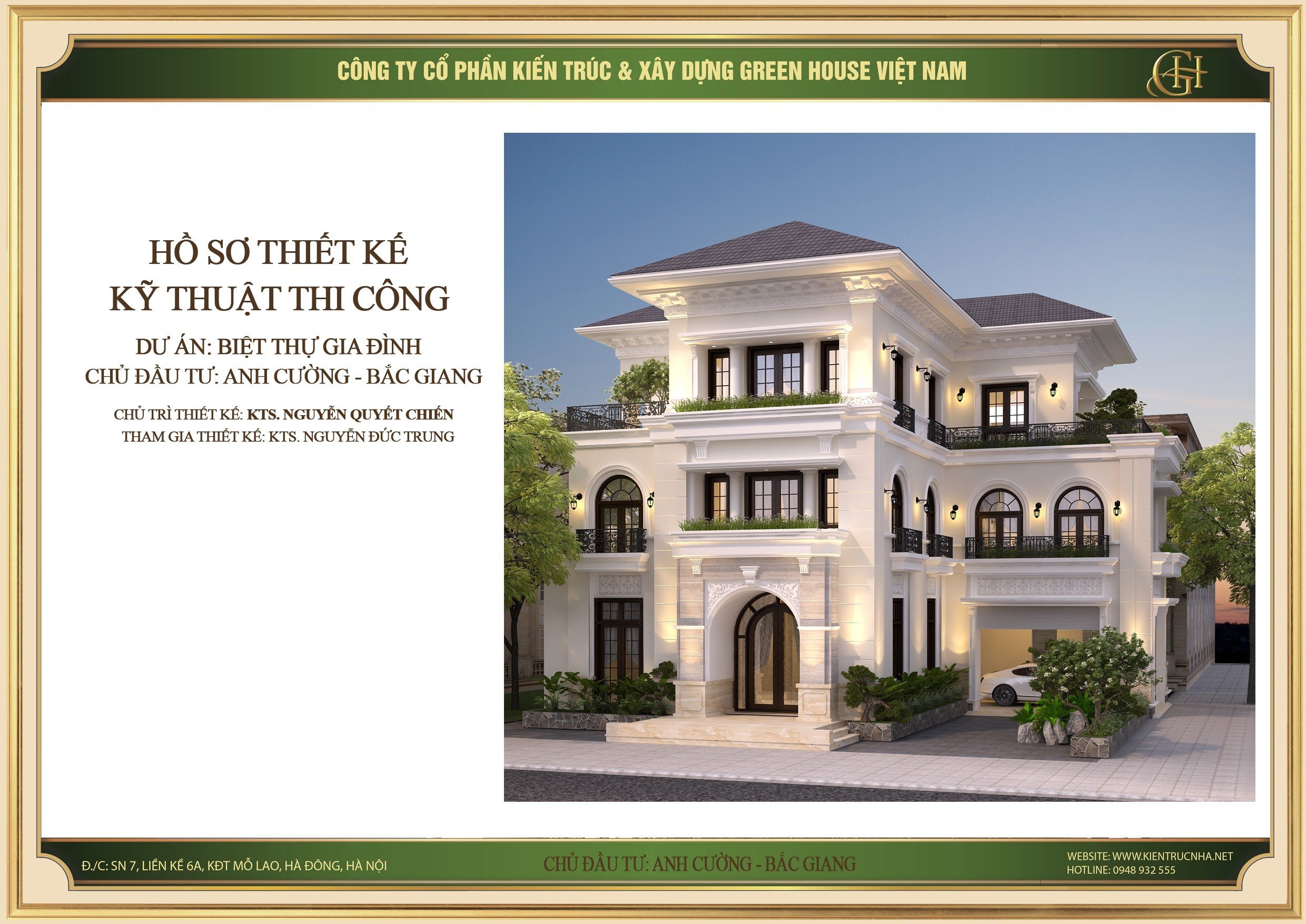 Biệt thự 3 tầng phong cách tân cổ điển tại Bắc Giang - CĐT A Cường