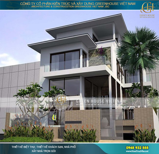 Biệt thự 3 tầng mặt tiền 10m kiến trúc hiện đại sang trọng
