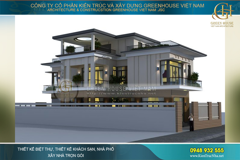 Biệt thự 3 tầng mặt tiền 10m rộng 250m2 phong cách hiện đại