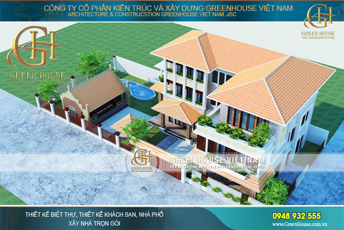 Biệt thự sân vườn 3 tầng đẹp mang phong cách Á Đông tại Bắc Ninh