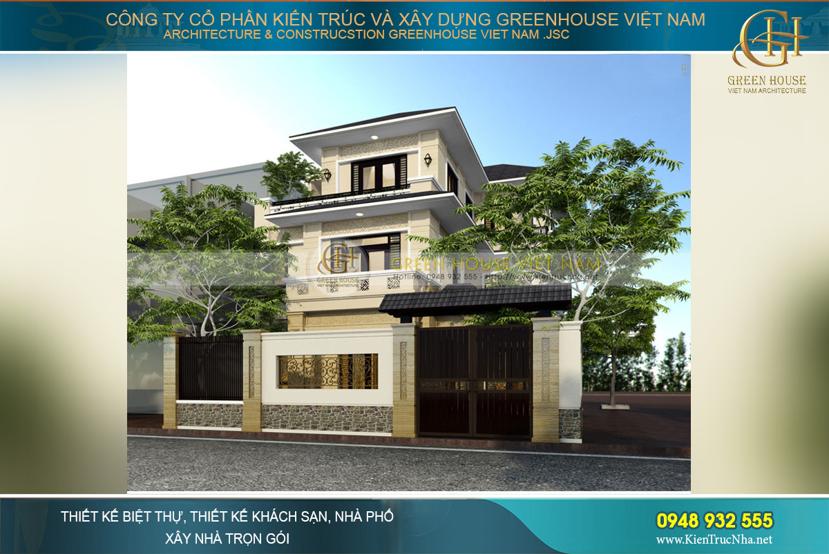 Thiết kế cải tạo biệt thự 3 tầng hiện đại hình chữ L đẹp tại Hà Nội