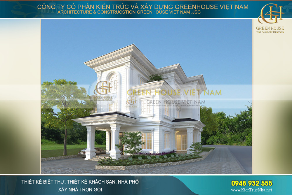 Biệt thự 3 tầng tân cổ điển phong cách mái bằng đẳng cấp tại Bắc Giang