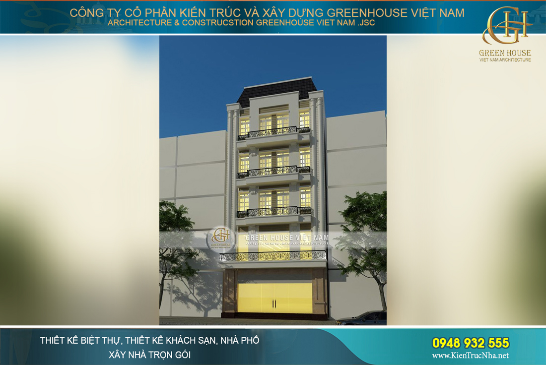 Nhà phố mặt tiền 9m xây 5 tầng tân cổ điển đẹp tại Bắc Giang