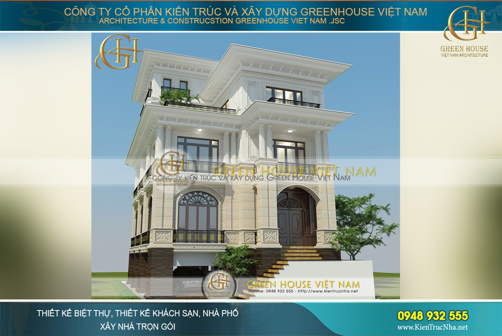 Thiết kế biệt thự 3 tầng tân cổ điển đẹp nổi bật ven Tây Hồ, Hà Nội