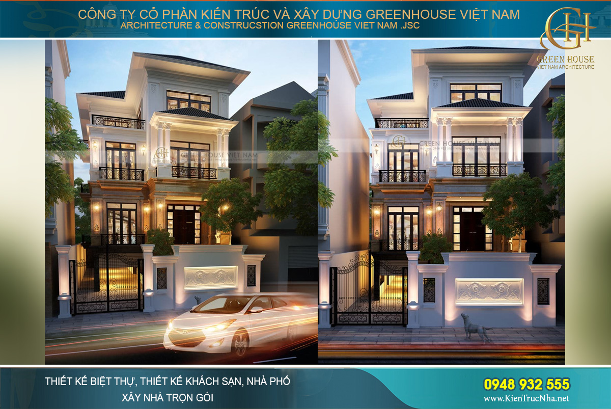 Thiết kế biệt thự phố 3 tầng phong cách tân cổ điển đẹp sang trọng tại Hà Nội