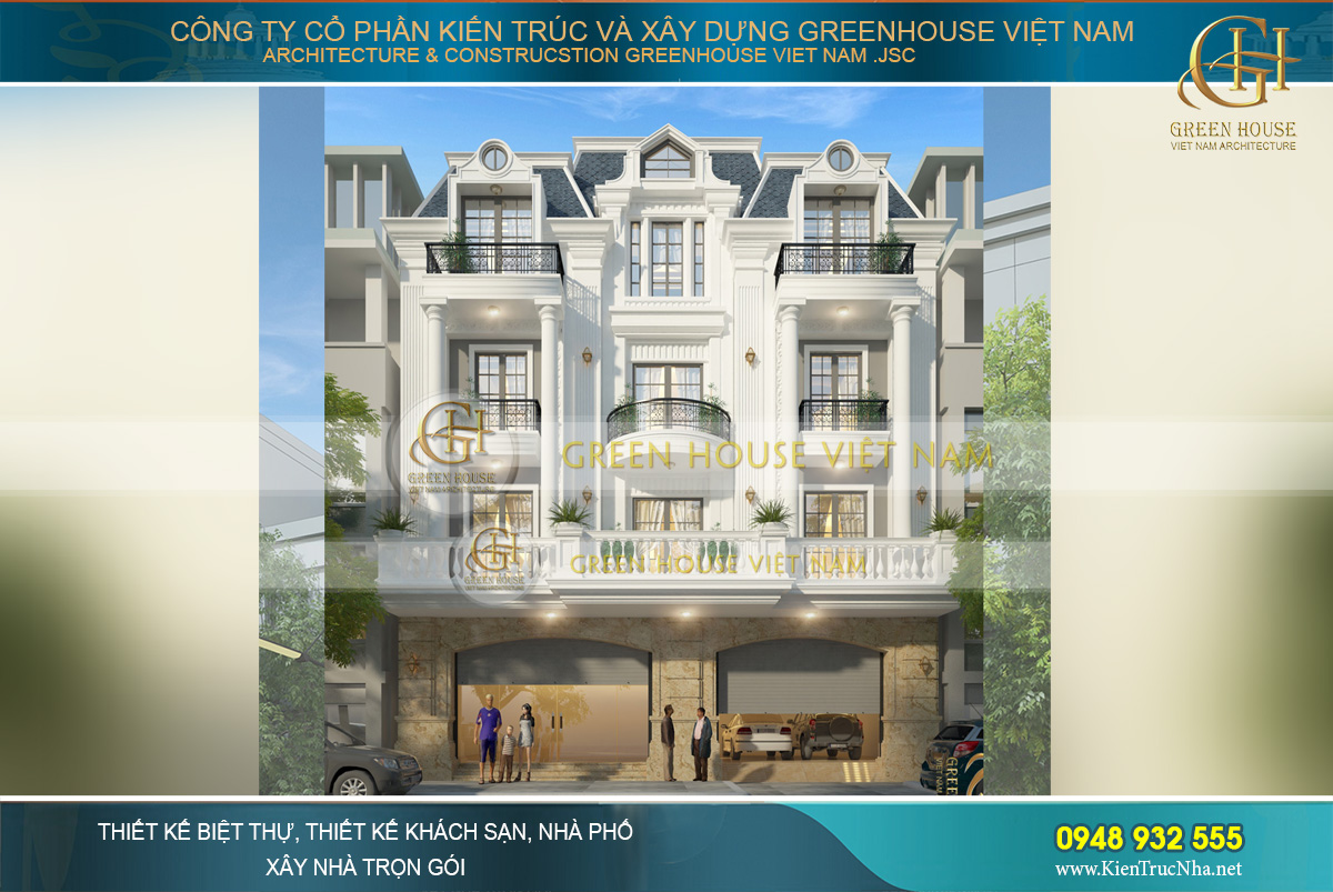 Thiết kế biệt thự phố 4 tầng tân cổ điển kiến trúc Pháp tại Bắc Giang
