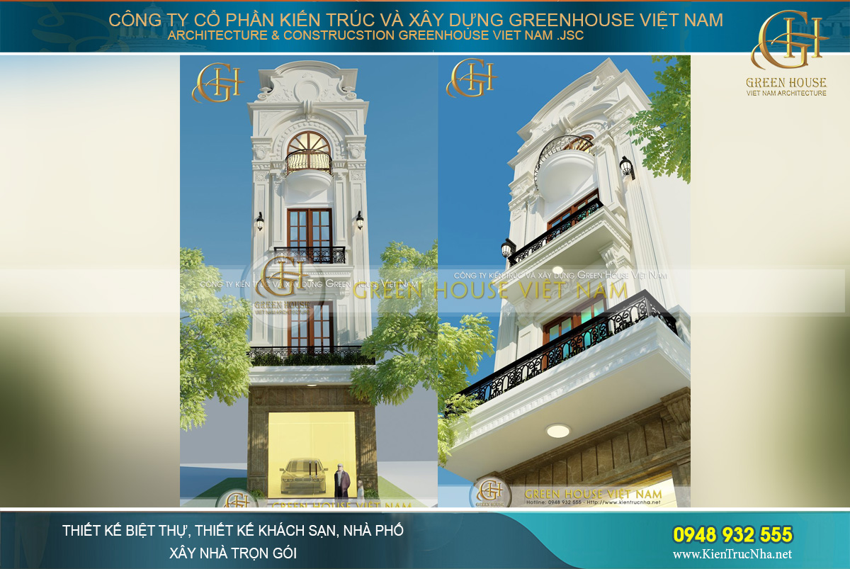 Thiết kế nhà lô phố 4 tầng phong cách tân cổ điển sang trọng