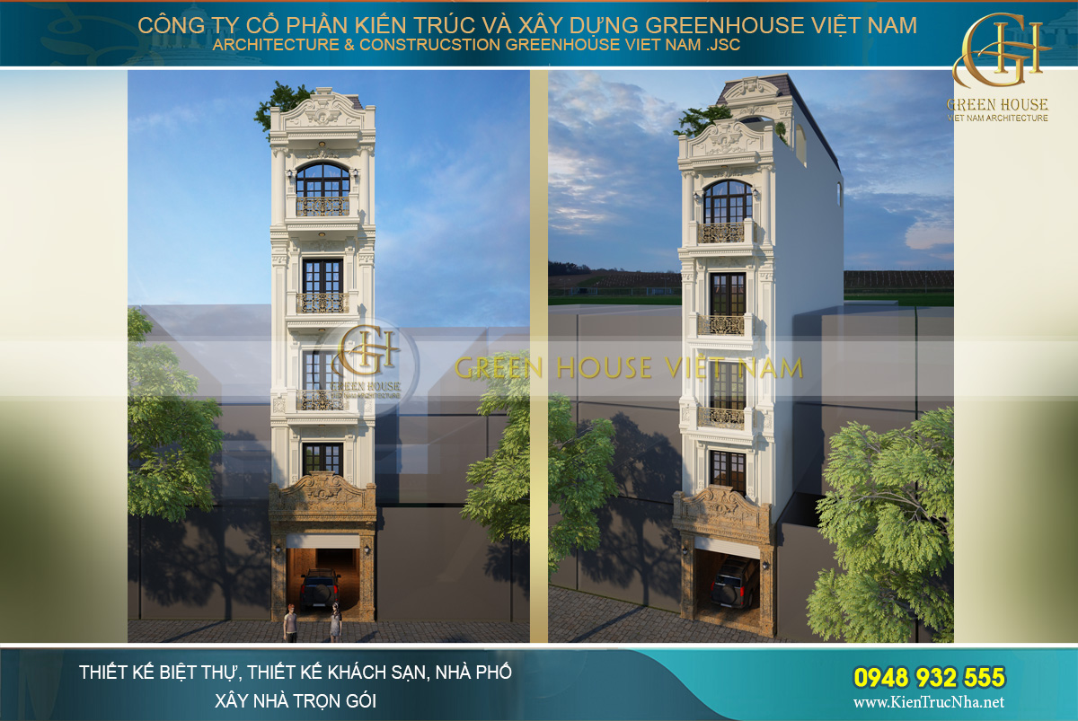 Thiết kế nhà lô phố tân cổ điển 5 tầng đẹp đẳng cấp tại Hà Nội