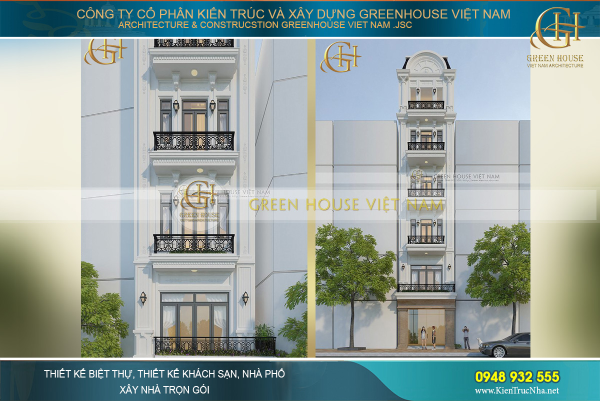 Thiết kế nhà ống kết hợp kinh doanh 6 tầng tân cổ điển tại Bắc Giang