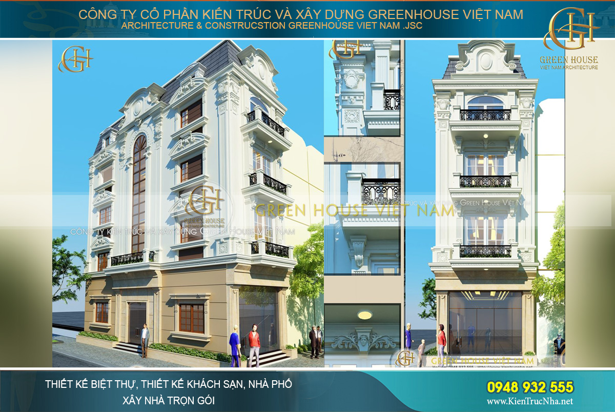 Thiết kế nhà phố 4 tầng 2 mặt tiền tân cổ điển tại Bắc Giang