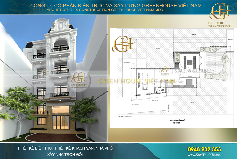 Thiết kế nhà phố 5 tầng tân cổ điển - giải pháp cho khu đất méo