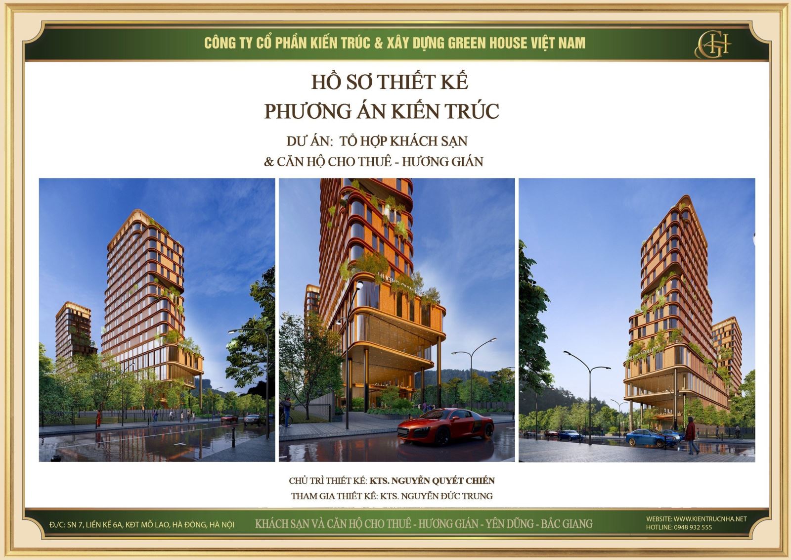 Kiến trúc tổ hợp khách sạn và căn hộ cho thuê sang trọng Hương Gián tại Bắc Giang