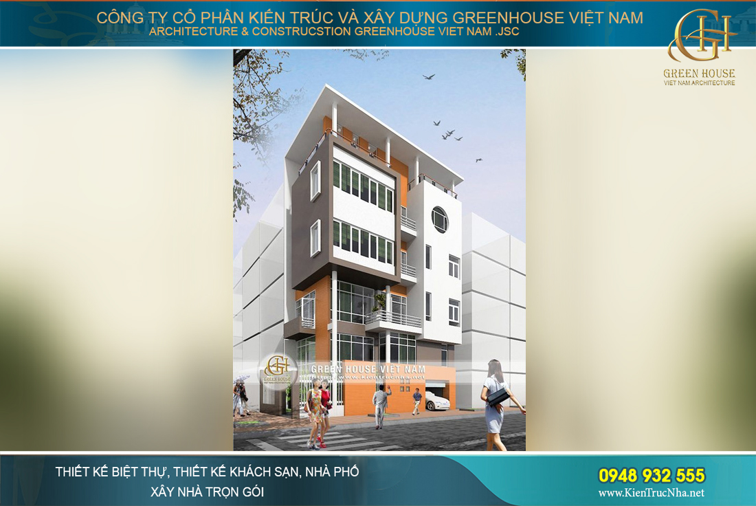 Nhà ống 4 tầng một tum hai mặt tiền phong cách hiện đại