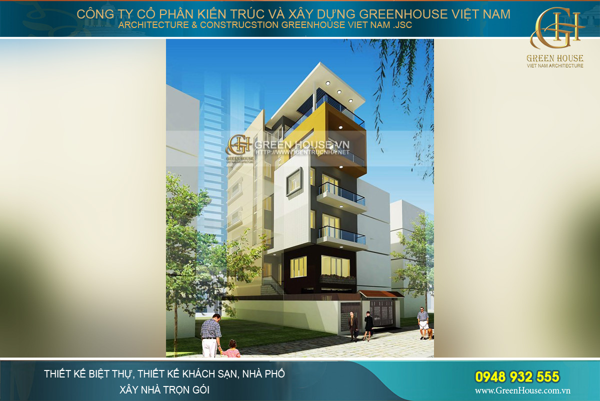 Nhà phố 6 tầng mặt tiền rộng 7m phong cách hiện đại đẹp