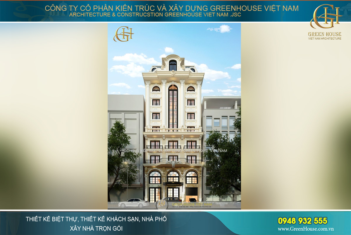 Thiết kế khách sạn 3 sao 9 tầng tân cổ điển sang trọng