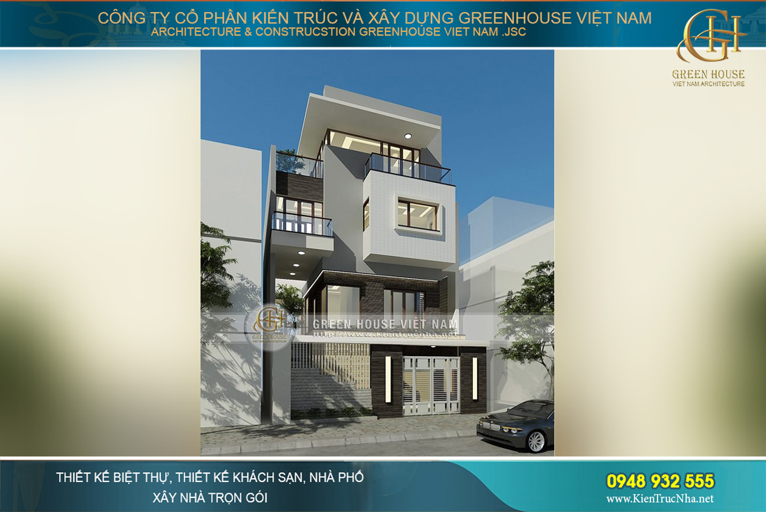 Thiết kế nhà phố 4 tầng mặt tiền rộng 14m phong cách hiện đại
