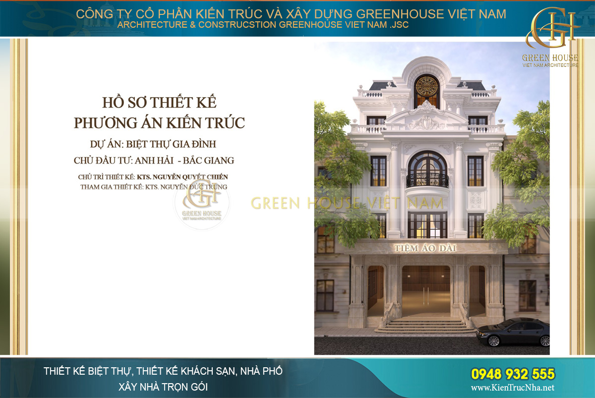 Thiết kế biệt thự tân cổ điển 3 tầng kết hợp kinh doanh tại Bắc Giang