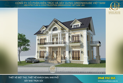 Biệt thự 3 tầng mặt tiền 15m phong cách tân cổ điển đẹp