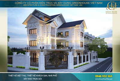 Mẫu thiết kế biệt thự lô góc 2 mặt tiền tân cổ điển 280m2