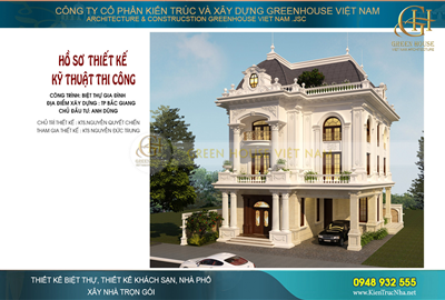 Thiết kế biệt thự tân cổ điển 3 tầng đẹp quyền lực tại Bắc Giang