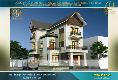 Biệt thự 3 tầng mặt tiền 9m phong cách hiện đại mái ngói