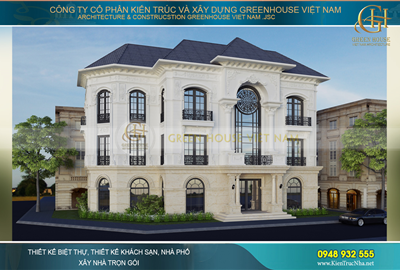 Thiết kế biệt thự tân cổ điển 3 tầng 1 tum đẹp đẳng cấp tại Vinhomes Hà Nội