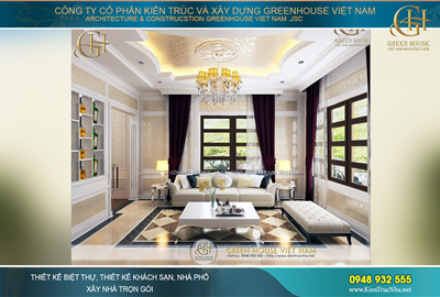 Thiết kế nội thất biệt thự phố tân cổ điển 4 tầng sang trọng, lộng lẫy tại Hà Nội