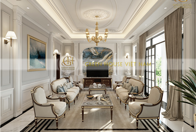 Sắc trắng lộng lẫy trong thiết kế nội thất biệt thự tân cổ điển 3 tầng 1 tum tại Hà Nội