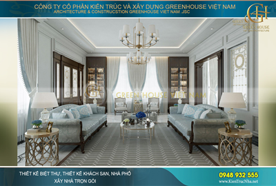 Thiết kế nội thất biệt thự tân cổ điển 3 tầng tại Quảng Ninh với sắc xanh độc lạ