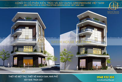 Thiết kế nhà phố kết hợp kinh doanh 2 mặt tiền với 5 tầng lầu đẹp ấn tượng tại Hà Nội