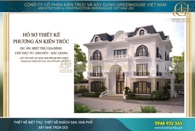 Thiết kế biệt thự gia đình tân cổ điển 3 tầng 1 tum đẹp tại Bắc Giang