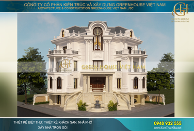 Thiết kế biệt thự cổ điển 4 tầng 3 mặt tiền đẹp đẳng cấp tại Bắc Giang