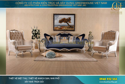 Set sofa tân cổ điển xanh - trắng 
